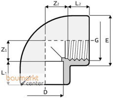 Aliaxis Winkel PVC-U 90 Gr., d 50 x 1 1/2, GO3