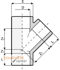 Aliaxis T-St�ck PVC-U 45 Gr., d 40, TY1