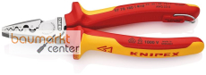KNIPEX 97 78 180 T BK Crimpzange f�r Aderendh�lsen isoliert mit Mehrkomponenten-H�llen, VDE-gepr�ft; mit integrierter isolierter Befestigungs�se zum Anbringen einer Absturzsicherung 180 mm
