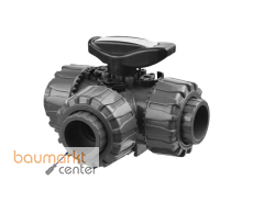 Aliaxis 3-Wege Kugelhahn PVC-U TKD d50 EPDM T-Bohrung Klebstutzen TKDDV-T-EPDM