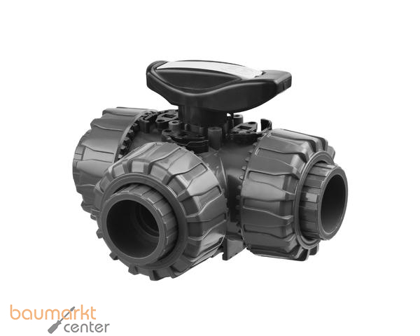 Aliaxis PVC-U 3-Wege Kugelhahn TKD d16 EPDM T-Bohrung Klebstutzen TKDDV-T-EPDM