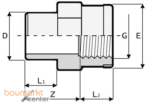 Aliaxis �berg-Muffennippel PVC-U m. Metallring d 40 x 1 1/4, RM3