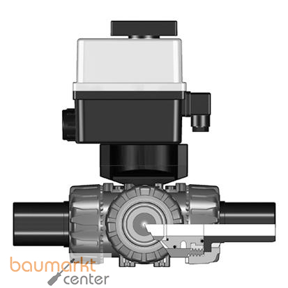Aliaxis PVC-U 3-Wege-Kugelhahn TKD, PE LS Stutzen, T-Bohrung, d63