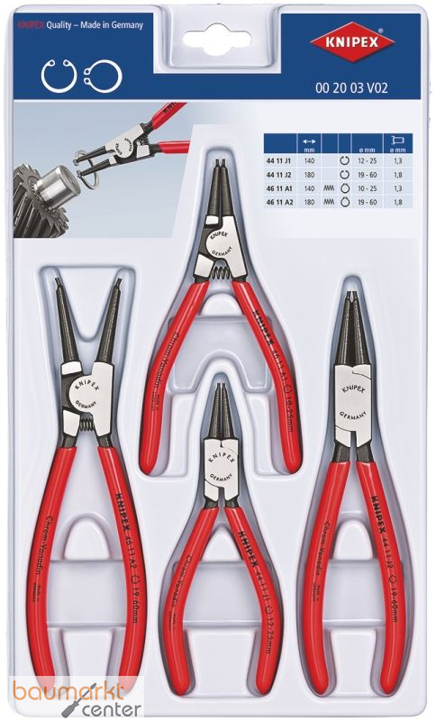 KNIPEX 00 20 03 V02 Sicherungsringzangen-Set 4-teilig