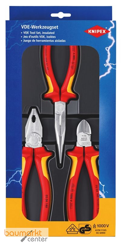KNIPEX 00 20 12 Elektro-Paket 1 x 03 06 180, 1 x 26 16 200, 1 x 70 06 160