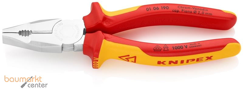 KNIPEX 01 06 190 Kombizange Chrom-Vanadin isoliert mit Mehrkomponenten-H�llen, VDE-gepr�ft verchromt 190 mm