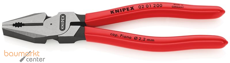 KNIPEX 02 01 200 SB Kraft-Kombizange mit Kunststoff �berzogen schwarz atramentiert 200 mm