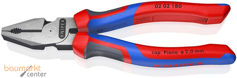 KNIPEX 02 02 180 Kraft-Kombizange mit Comfort-Griffen schwarz atramentiert 180 mm