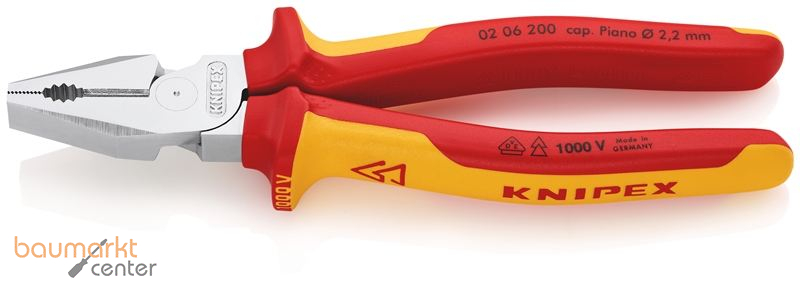 KNIPEX 02 06 200 Kraft-Kombizange isoliert mit Mehrkomponenten-H�llen, VDE-gepr�ft verchromt 200 mm