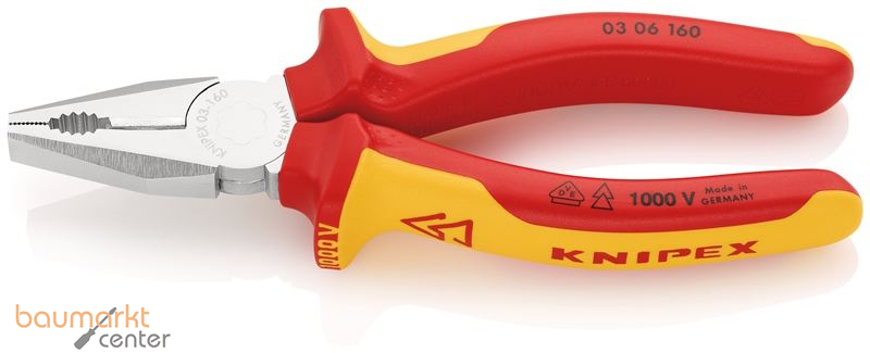 KNIPEX 03 06 160 SB Kombizange isoliert mit Mehrkomponenten-H�llen, VDE-gepr�ft verchromt 160 mm