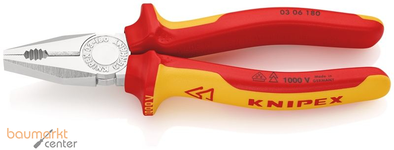 KNIPEX 03 06 180 Kombizange isoliert mit Mehrkomponenten-H�llen, VDE-gepr�ft verchromt 180 mm