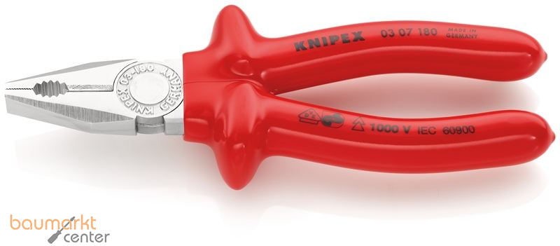 KNIPEX 03 07 180 Kombizange tauchisoliert, VDE-gepr�ft verchromt 180 mm