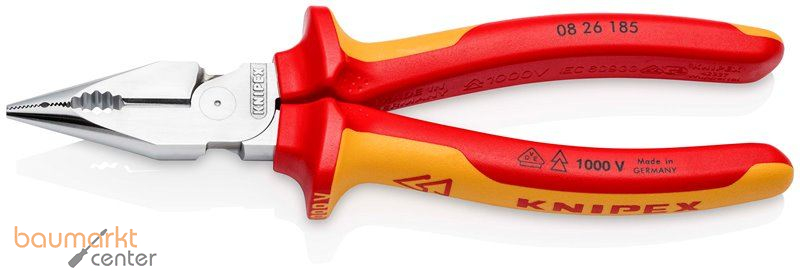 KNIPEX 08 26 185 Spitz-Kombizange isoliert mit Mehrkomponenten-H�llen, VDE-gepr�ft verchromt 185 mm