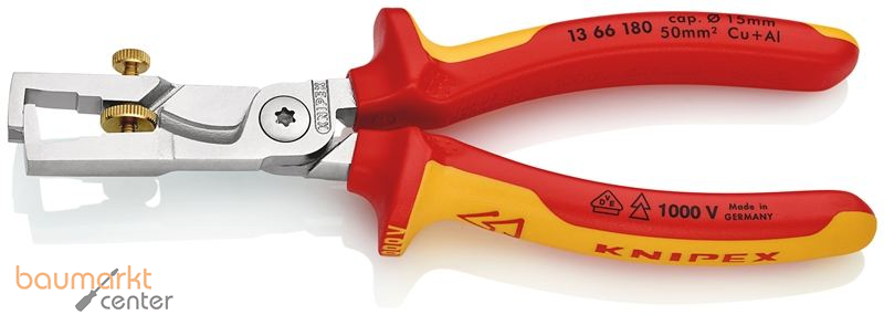 KNIPEX 13 66 180 SB StriX� Abisolierzangen mit Kabelschere isoliert mit Mehrkomponenten-H�llen, VDE-gepr�ft verchromt 180 mm