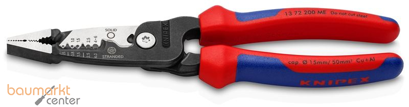 KNIPEX 13 72 200 ME Multifunktions-Elektrikerzange metrisches Modell mit Mehrkomponenten-H�llen schwarz atramentiert 200 mm