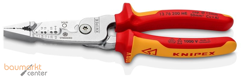 KNIPEX 13 76 200 ME SB Multifunktions-Elektrikerzange metrisches Modell isoliert mit Mehrkomponenten-H�llen, VDE-gepr�ft verchromt 200 mm