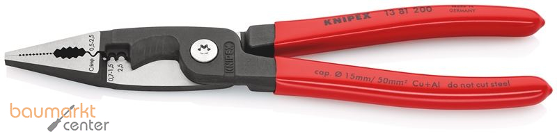 KNIPEX 13 81 200 SB Elektro-Installationszange mit Kunststoff �berzogen schwarz atramentiert 200 mm