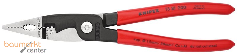 KNIPEX 13 81 200 Elektro-Installationszange mit Kunststoff �berzogen schwarz atramentiert 200 mm