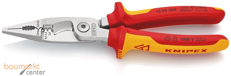 KNIPEX 13 86 200 SB Elektro-Installationszange isoliert mit Mehrkomponenten-H�llen, VDE-gepr�ft verchromt 200 mm