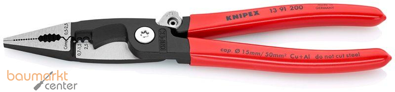 KNIPEX 13 91 200 SB Elektro-Installationszange mit Kunststoff �berzogen schwarz atramentiert 200 mm
