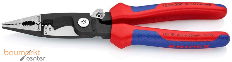 KNIPEX 13 92 200 SB Elektro-Installationszange mit Mehrkomponenten-H�llen schwarz atramentiert 200 mm