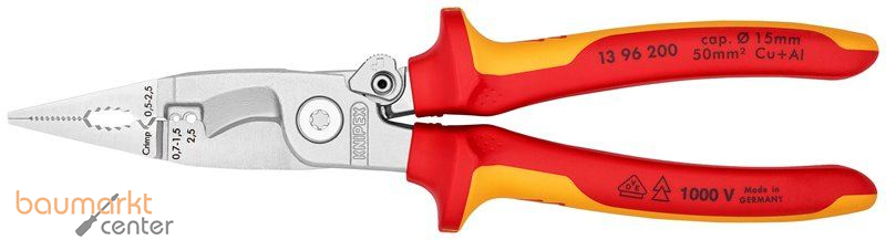 KNIPEX 13 96 200 Elektro-Installationszange isoliert mit Mehrkomponenten-H�llen, VDE-gepr�ft verchromt 200 mm