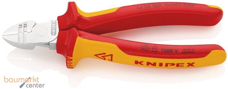 KNIPEX 14 26 160 SB Abisolier-Seitenschneider isoliert mit Mehrkomponenten-H�llen, VDE-gepr�ft verchromt 160 mm