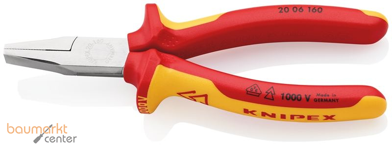 KNIPEX 20 06 160 Flachzange isoliert mit Mehrkomponenten-H�llen, VDE-gepr�ft verchromt 160 mm