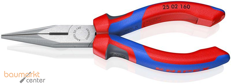 KNIPEX 25 02 160 Flachrundzange mit Schneide (Radiozange) mit Comfort-Griffen schwarz atramentiert 160 mm