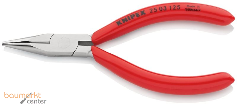 KNIPEX 25 03 125 Flachrundzange mit Schneide (Radiozange) mit Kunststoff �berzogen verchromt 125 mm