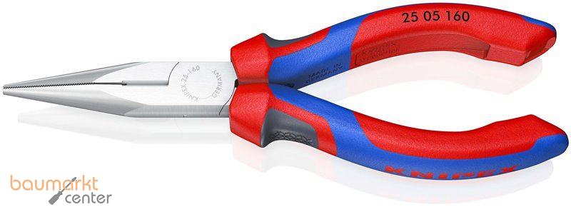 KNIPEX 25 05 160 SB Flachrundzange mit Schneide (Radiozange) mit Comfort-Griffen verchromt 160 mm