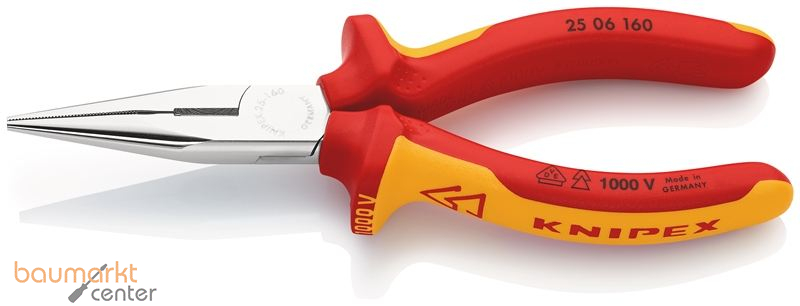 KNIPEX 25 06 160 SB Flachrundzange mit Schneide (Radiozange) isoliert mit Mehrkomponenten-H�llen, VDE-gepr�ft verchromt 160 mm