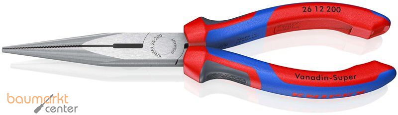 KNIPEX 26 12 200 Flachrundzange mit Schneide (Storchschnabelzange) mit Comfort-Griffen schwarz atramentiert 200 mm