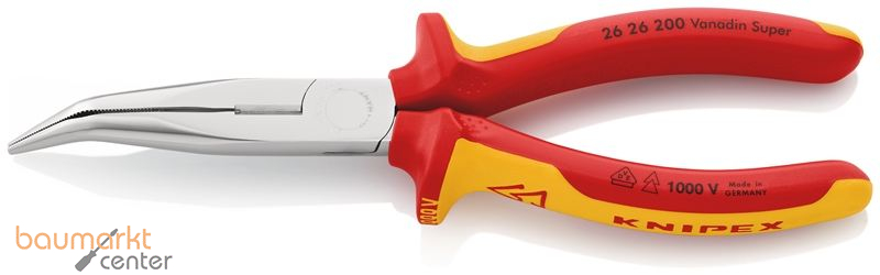 KNIPEX 26 26 200 SB Flachrundzange mit Schneide (Storchschnabelzange) isoliert mit Mehrkomponenten-H�llen, VDE-gepr�ft verchromt 200 mm
