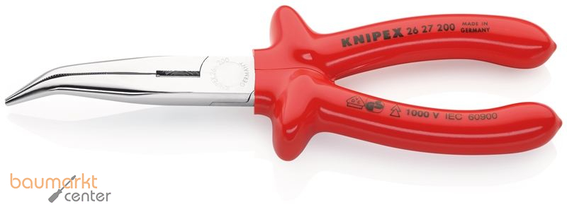 KNIPEX 26 27 200 Flachrundzange mit Schneide (Storchschnabelzange) tauchisoliert, VDE-gepr�ft verchromt 200 mm
