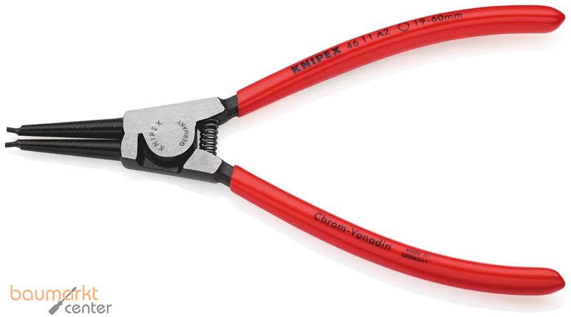 KNIPEX 46 11 A2 SB Sicherungsringzange f�r Au�enringe auf Wellen mit Kunststoff �berzogen schwarz atramentiert 180 mm