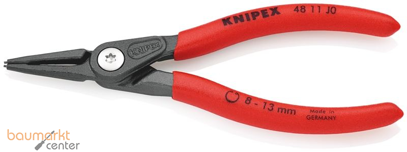 KNIPEX 48 11 J0 SB Pr�zisions-Sicherungsringzange f�r Innenringe in Bohrungen mit rutschhemmendem Kunststoff �berzogen grau atramentiert 140 mm
