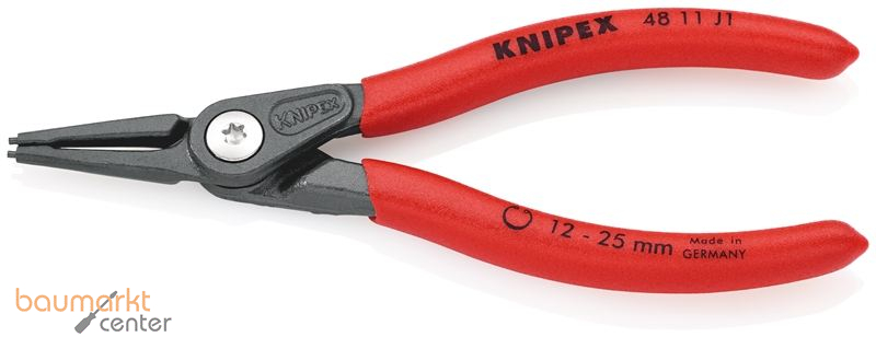 KNIPEX 48 11 J1 SB Pr�zisions-Sicherungsringzange f�r Innenringe in Bohrungen mit rutschhemmendem Kunststoff �berzogen grau atramentiert 140 mm