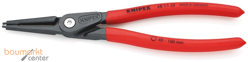 KNIPEX 48 11 J3 SB Pr�zisions-Sicherungsringzange f�r Innenringe in Bohrungen mit rutschhemmendem Kunststoff �berzogen grau atramentiert 225 mm