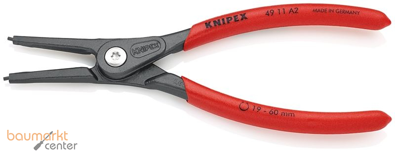 KNIPEX 49 11 A2 SB Pr�zisions-Sicherungsringzange f�r Au�enringe auf Wellen mit rutschhemmendem Kunststoff �berzogen grau atramentiert 180 mm