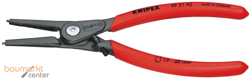 KNIPEX 49 31 A2 Pr�zisions-Sicherungsringzange f�r Au�enringe auf Wellen mit �berdehnungsschutz mit rutschhemmendem Kunststoff �berzogen grau atramentiert 180 mm