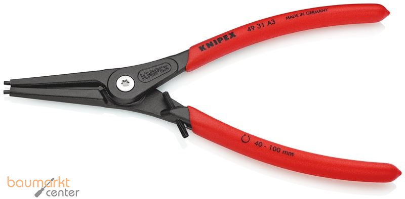 KNIPEX 49 31 A3 Pr�zisions-Sicherungsringzange f�r Au�enringe auf Wellen mit �berdehnungsschutz mit rutschhemmendem Kunststoff �berzogen grau atramentiert 225 mm