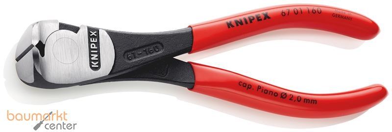 KNIPEX 67 01 160 Kraft-Vornschneider mit Kunststoff �berzogen schwarz atramentiert 160 mm