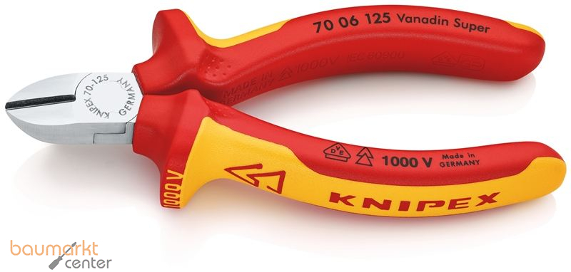 KNIPEX 70 06 125 Seitenschneider isoliert mit Mehrkomponenten-H�llen, VDE-gepr�ft verchromt 125 mm