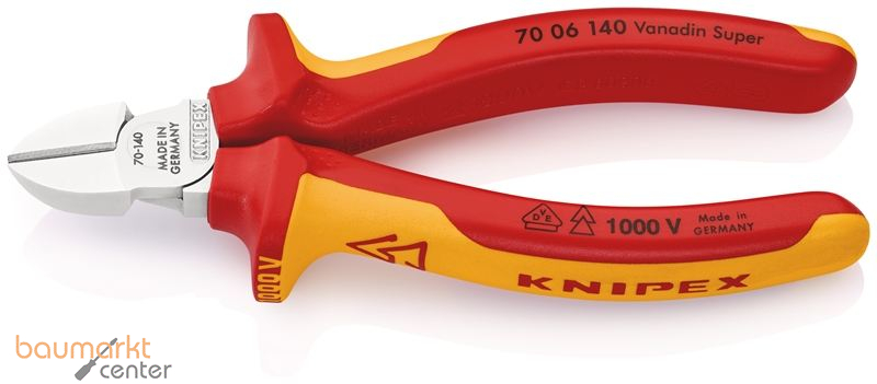 KNIPEX 70 06 140 SB Seitenschneider isoliert mit Mehrkomponenten-H�llen, VDE-gepr�ft verchromt 140 mm