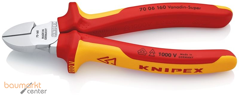 KNIPEX 70 06 160 SB Seitenschneider isoliert mit Mehrkomponenten-H�llen, VDE-gepr�ft verchromt 160 mm