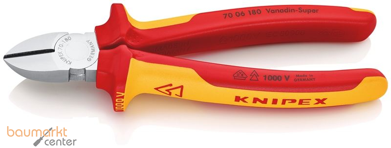 KNIPEX 70 06 180 SB Seitenschneider isoliert mit Mehrkomponenten-H�llen, VDE-gepr�ft verchromt 180 mm