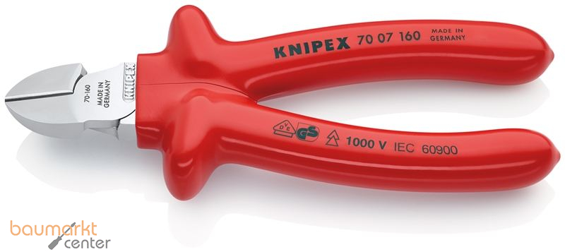 KNIPEX 70 07 160 Seitenschneider tauchisoliert, VDE-gepr�ft verchromt 160 mm