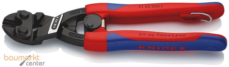 KNIPEX 71 22 200 T BK CoBolt� Kompakt-Bolzenschneider mit schlanken Mehrkomponenten-H�llen, mit integrierter Befestigungs�se zum Anbringen einer Absturzsicherung schwarz atramentiert 200 mm
