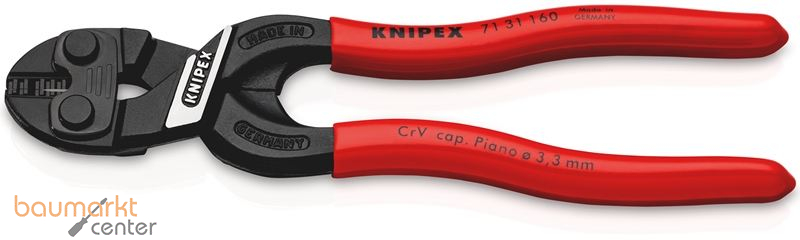 KNIPEX 71 31 160 CoBolt� S Kompakt-Bolzenschneider mit Schneidaussparung mit Kunststoff �berzogen schwarz atramentiert 160 mm